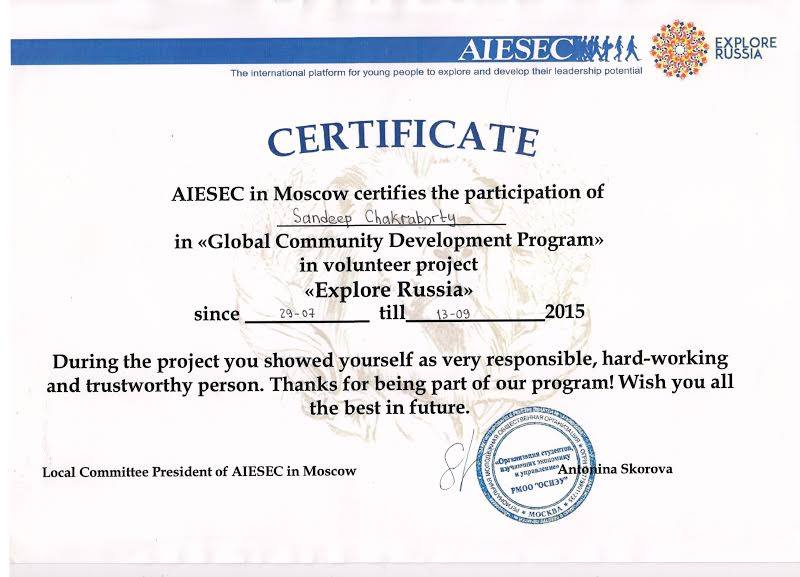 Sandeep, Bajmc Student For An Internship Project &Quot;Explore Russia&Quot; Aiesec In Moscow 1 Sandeep-Chakraborty
