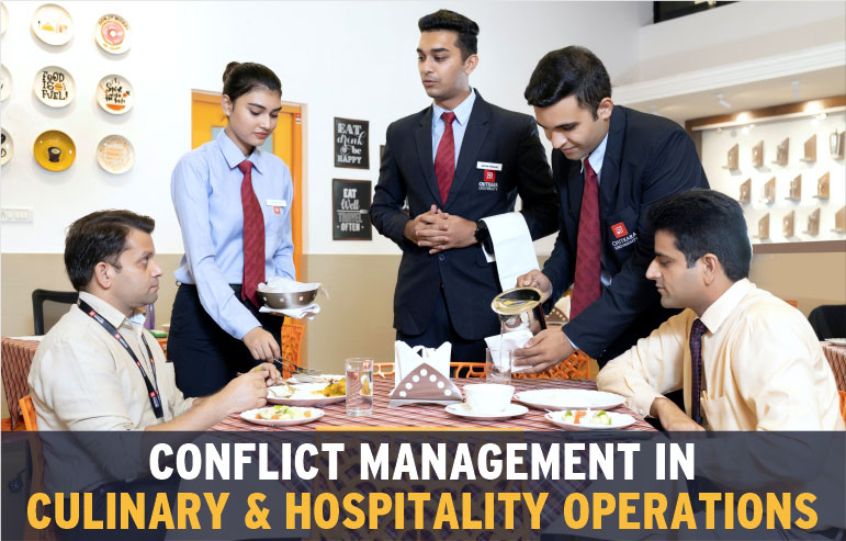 The illustration shows the training days of hotel management students. On the below side of the imagethe image "Culinary-and-Hospitality-Operation" text appears in white and ywllow text.s