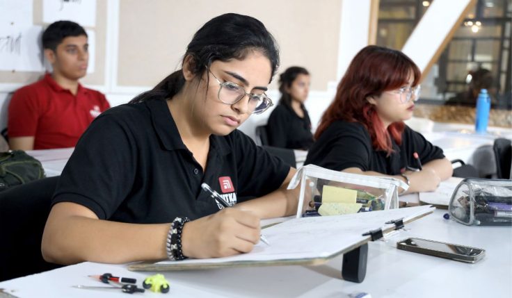 A student sketching during B.Des in Animation Film Design class at Chitkara University