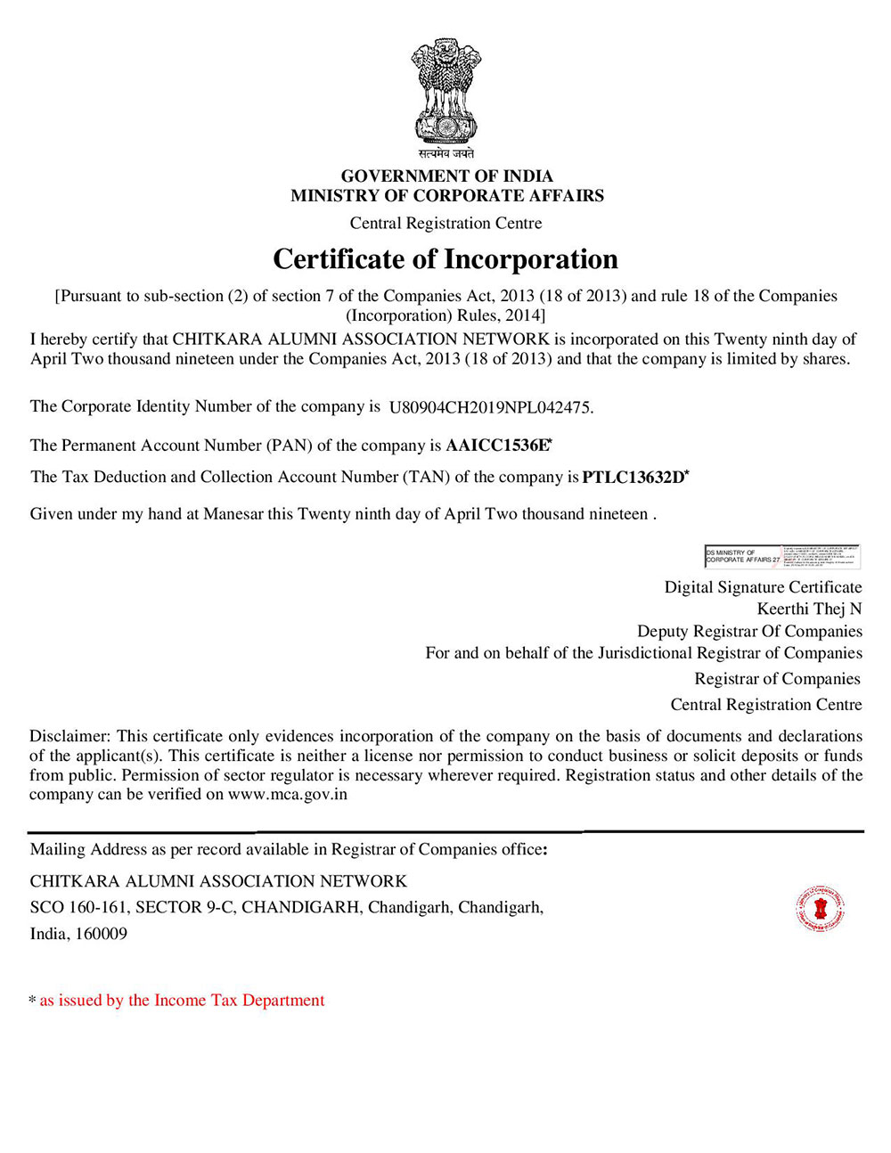 Certificate of Incorporation