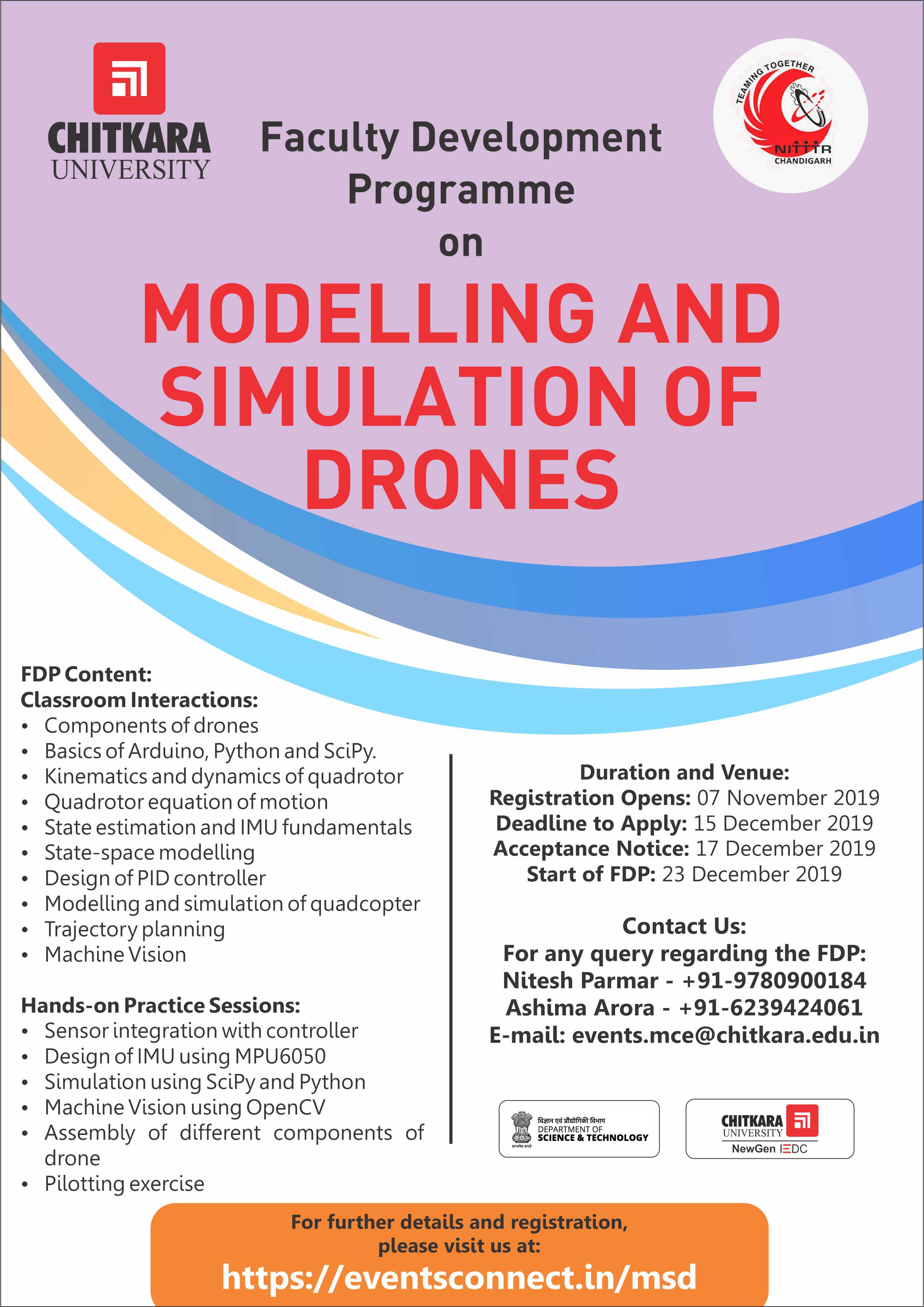 Faculty Development Program on 'Modelling & Simulation of Drones' at Chitkara University.