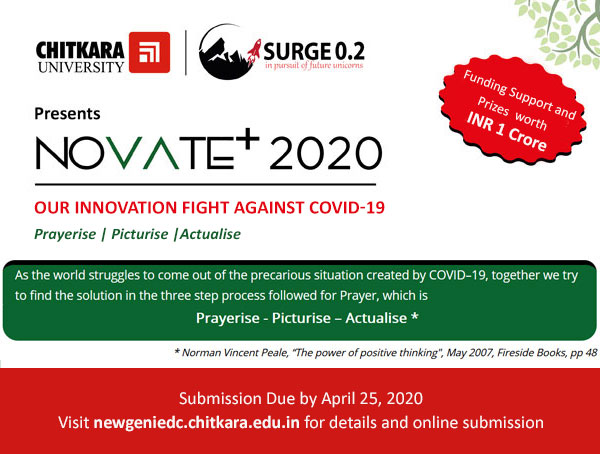 NOVATE+ logo and event details at Chitkara University