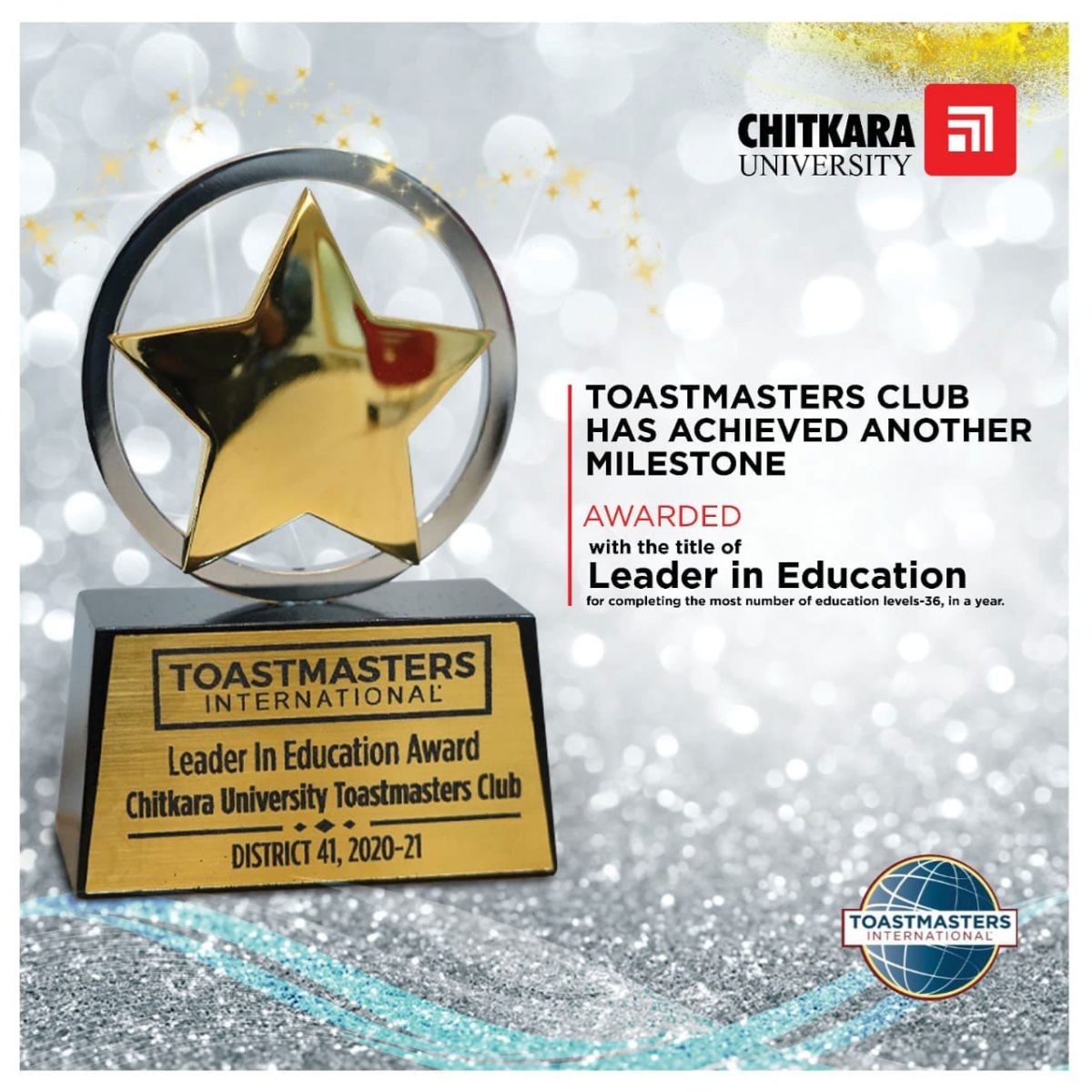 Chitkara University Toastmasters Club Wins The Leaders In Education In District 41 Of Toastmasters International