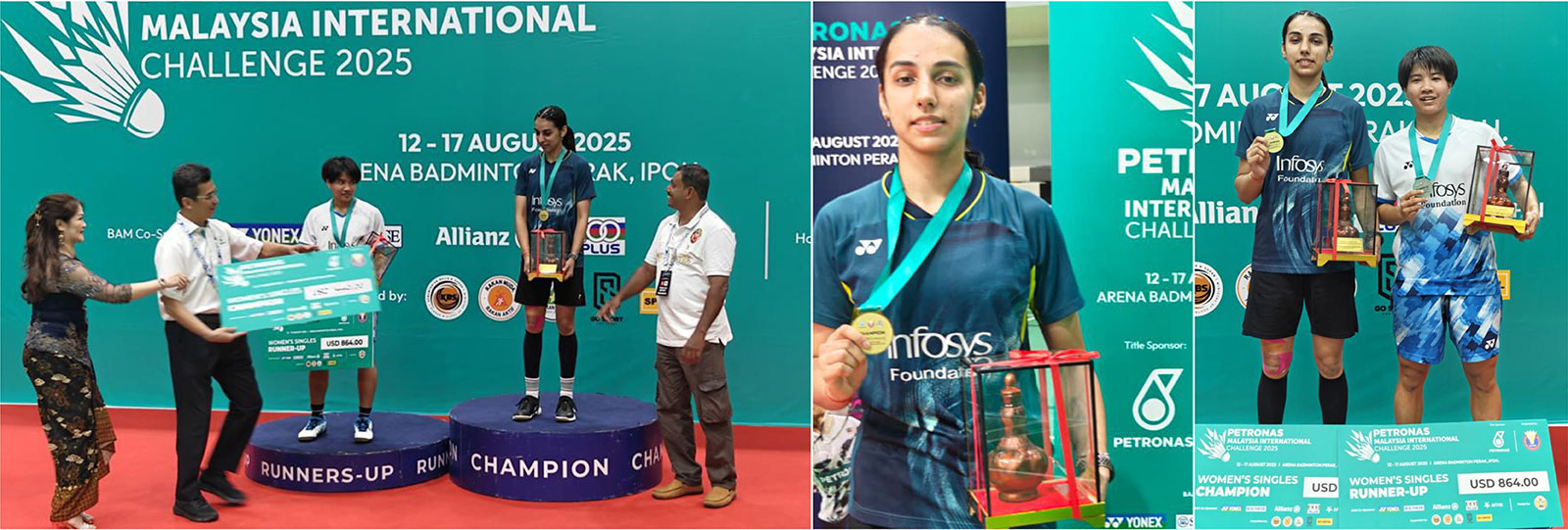 Devika Sihag celebrates gold medal victory at Malaysia Badminton Challenge 2025
