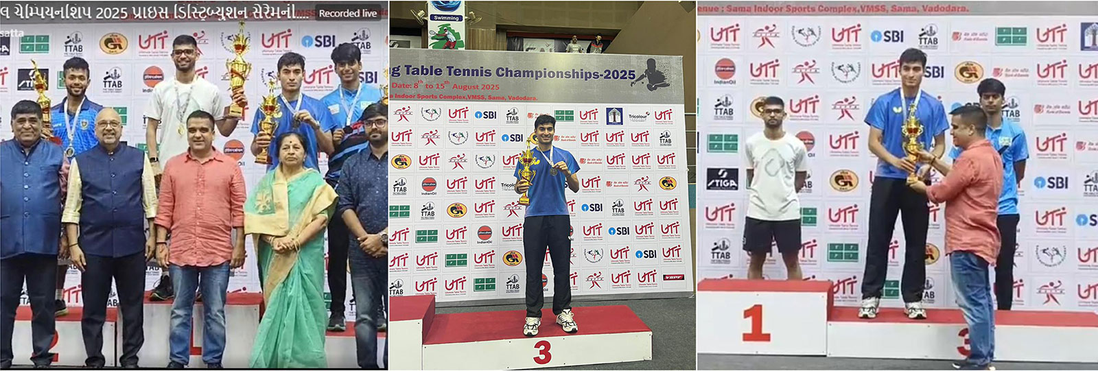 Payas Jain celebrates his Bronze Medal victory at UTT National Ranking Table Tennis Championship 2025 with officials and coaches