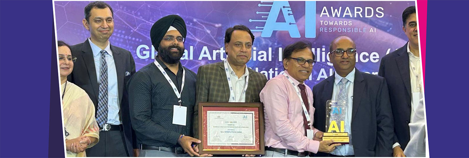 Chitkara University team receiving National AI Award at Global AI Summit and AI Awards 2025