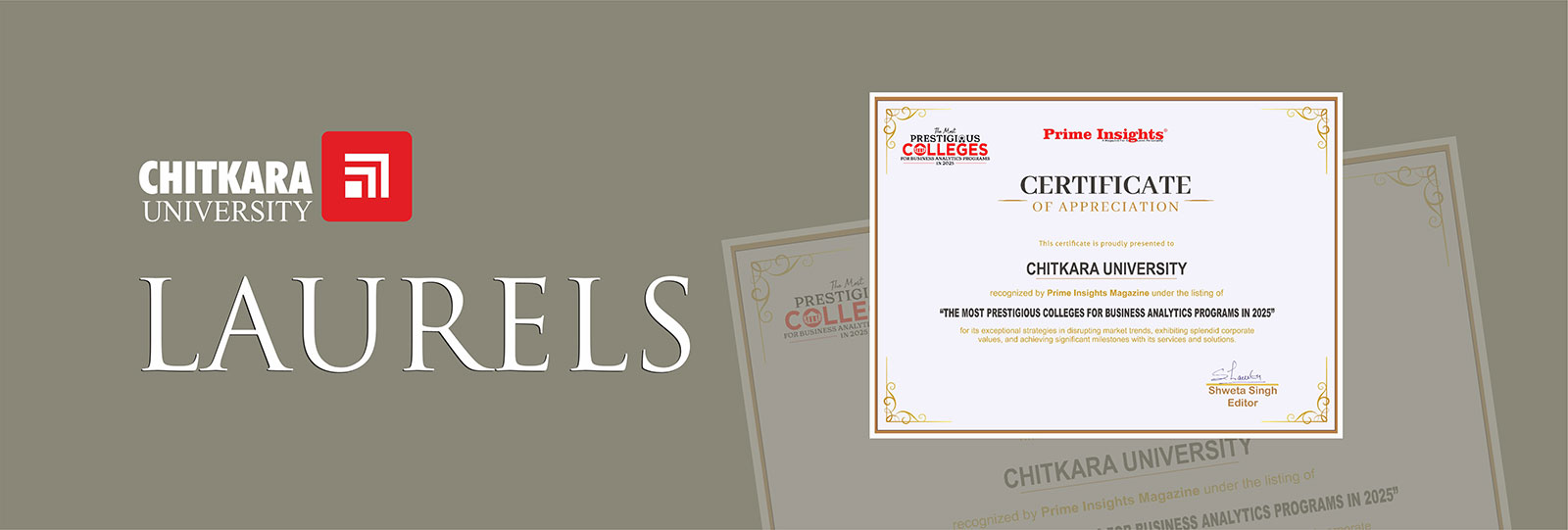 Honoured by Prime Insights banner Chitkara University